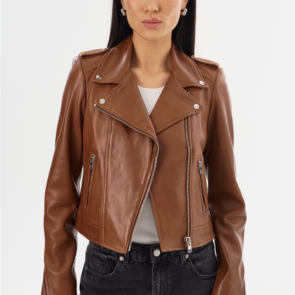 DONNA | ICONIC LEATHER BIKER JACKET in LUGGAGE